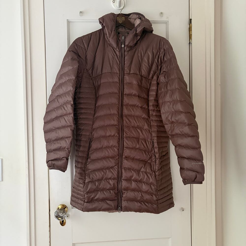 Eddie Bauer Astoria Down Parka Size Large Hooded Brown Long - Picture 2 of 9